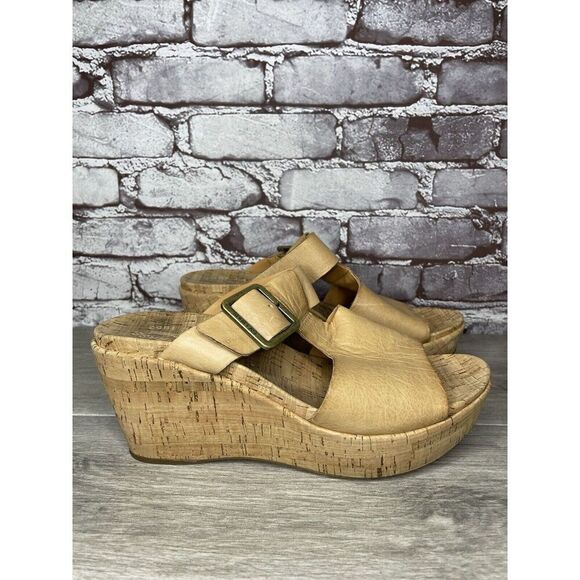 Kork Ease Tan Leather Cork Platform Strap High Wedge Sandals Women Sz 10M US/41 - Picture 1 of 16